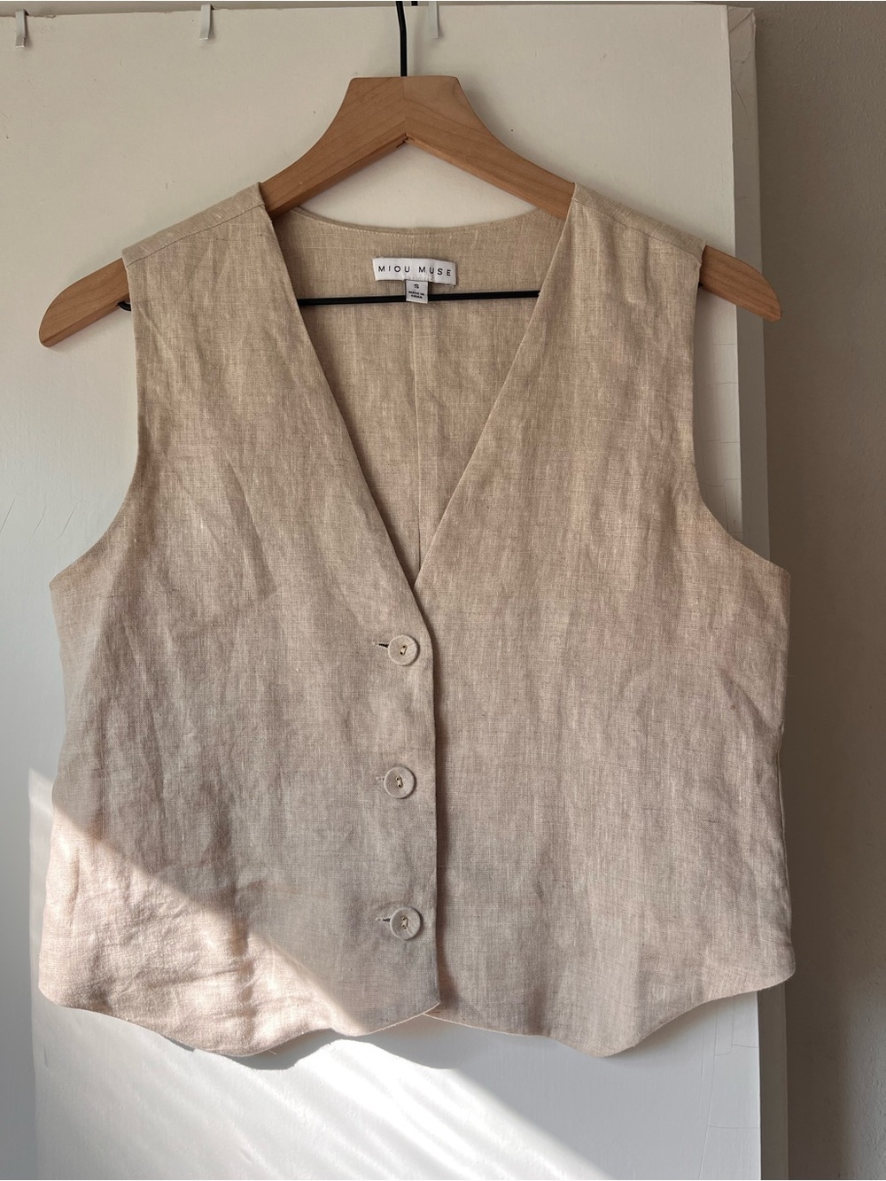 Miou Muse Cream Linen Button-Front Vest